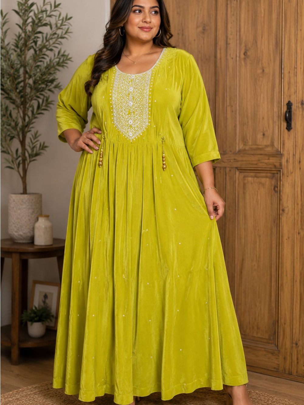 Plus-Size Lime Green Embellished Maxi Dress